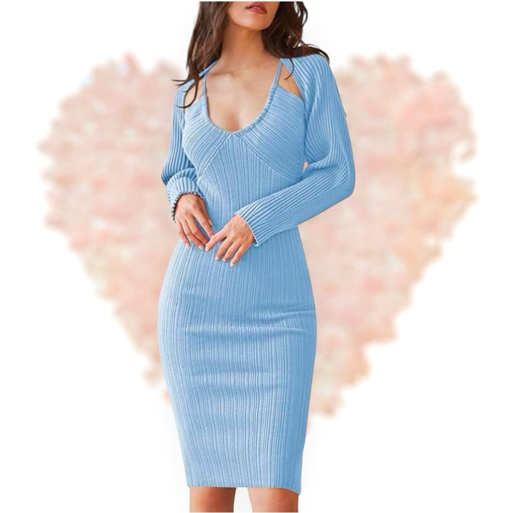 2 Piece Bodycon Spaghetti Strap‎ Sweater Dress.